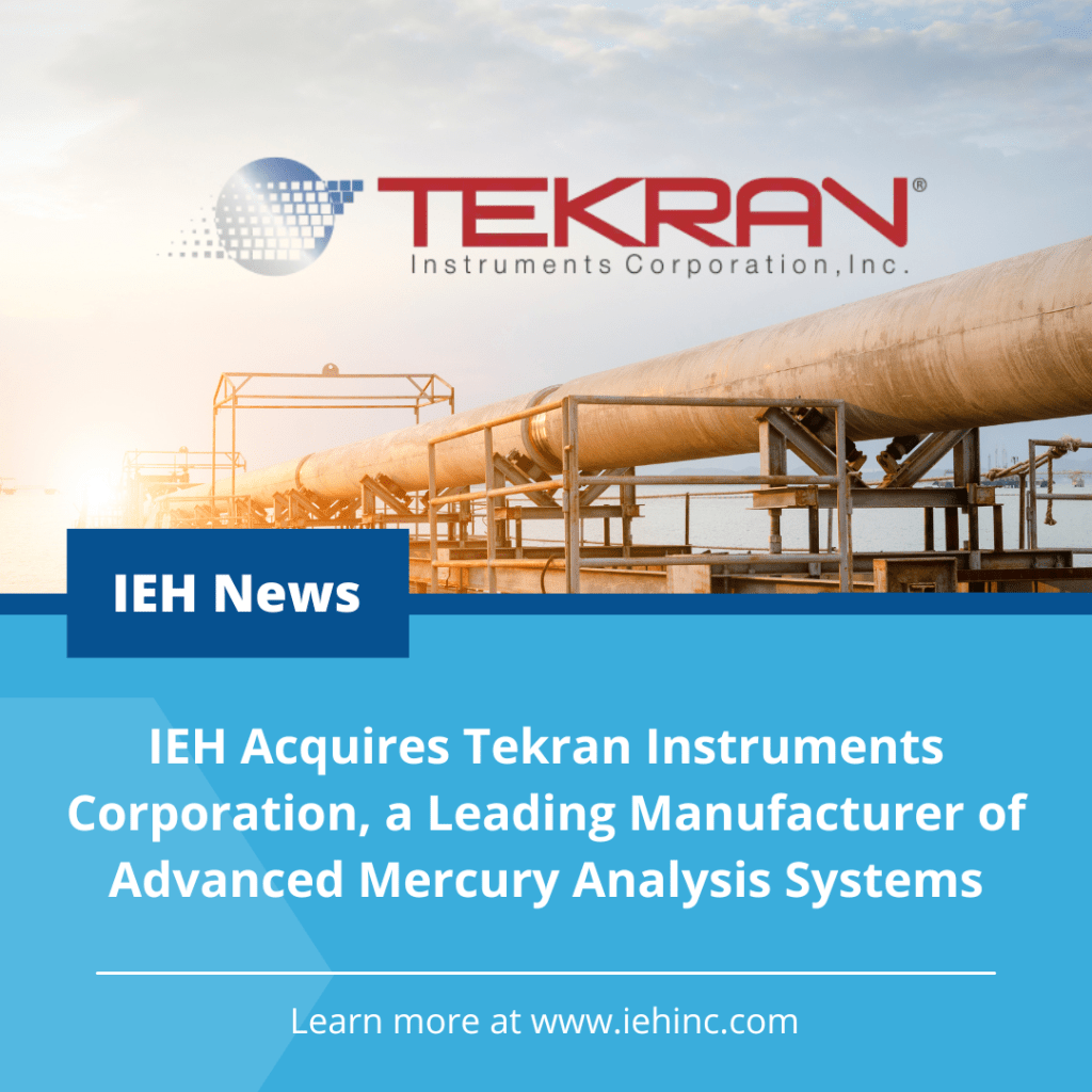 A banner showing "IEH Laboratories & Consulting Group is pleased to welcome Tekran Instruments Corporation to our growing network of companies".