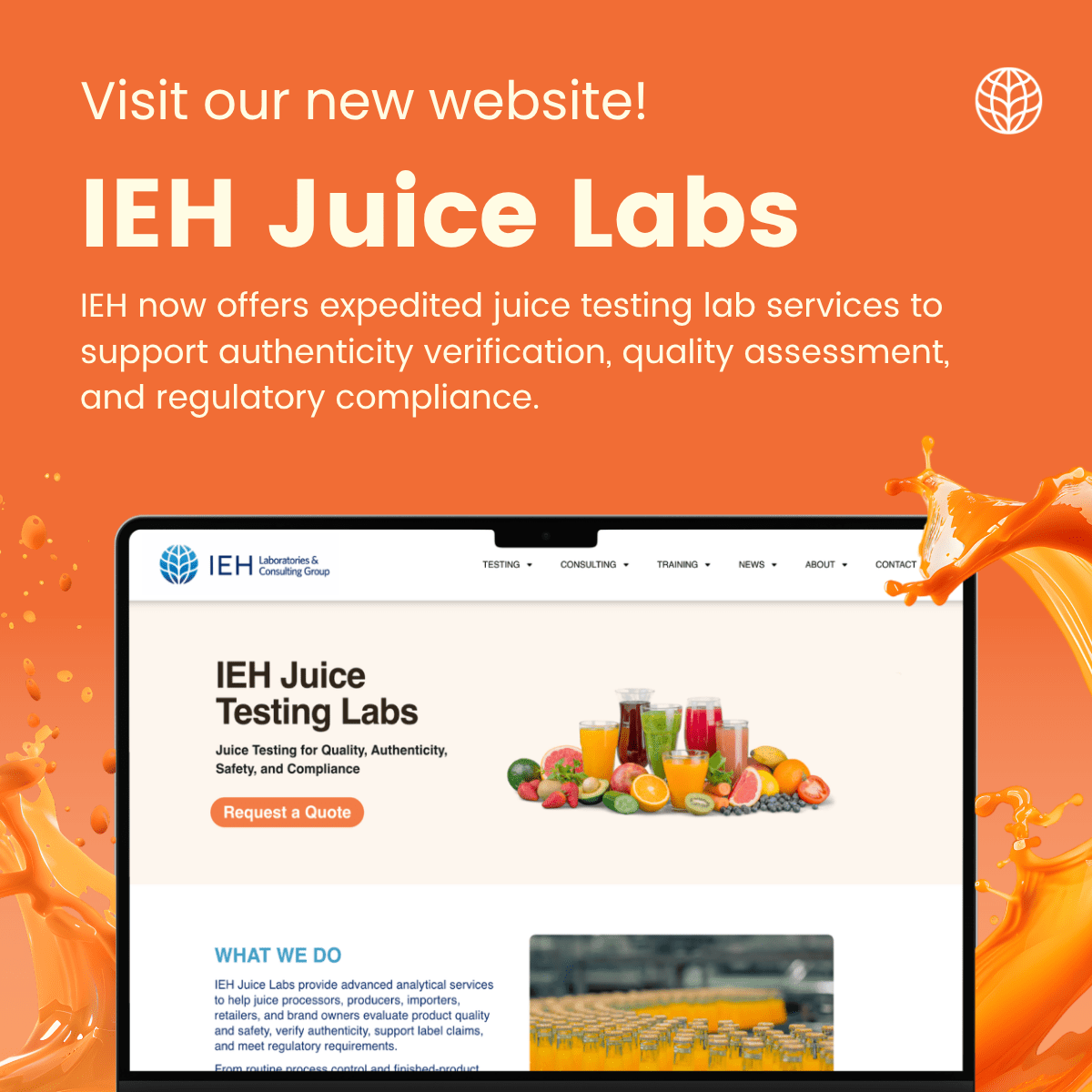 Banner showing a new website for IEH Juice Labs.